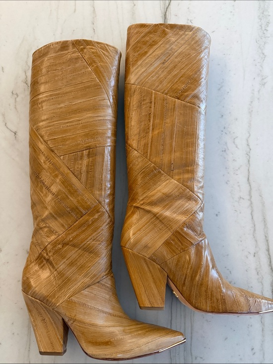 Shoes - Tory Burch patchwork Lila eel leather knee boots size 9.5 vintage feel